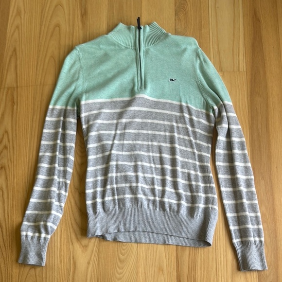 Vineyard Vines Sweaters - Vineyard Vines Quarter Zip Sweater S Mint Green Striped Preppy Golf